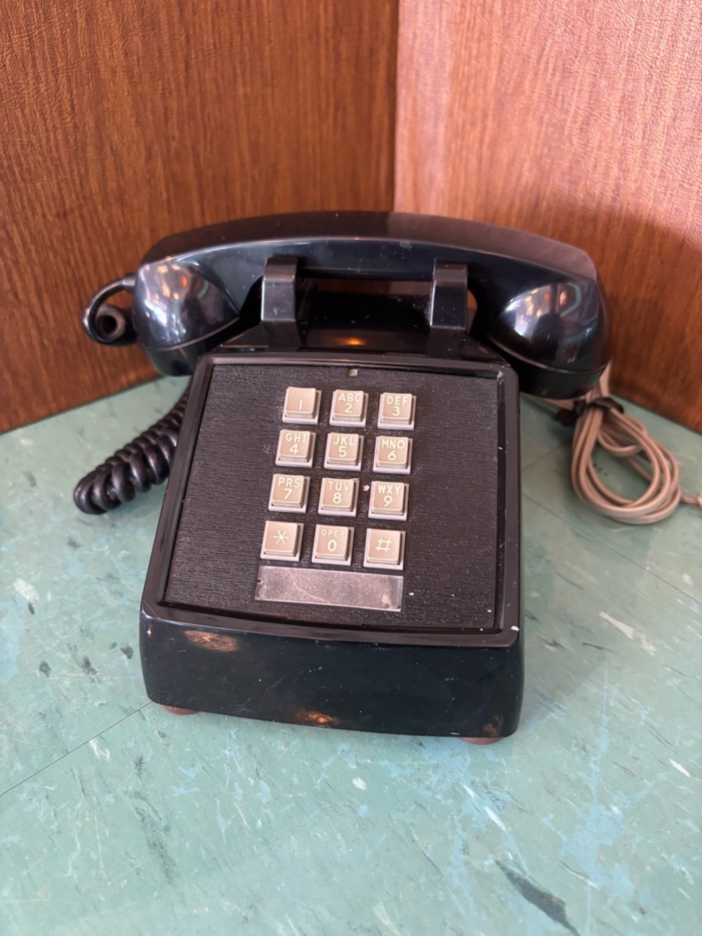 Vintage black push button phone 1980s retro telephone